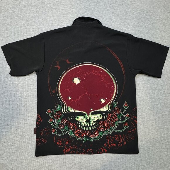 Vintage Grateful Dead By Dragonfly Skull Bertha Rose Button Shirt Black Mens Sz - Picture 2 of 13